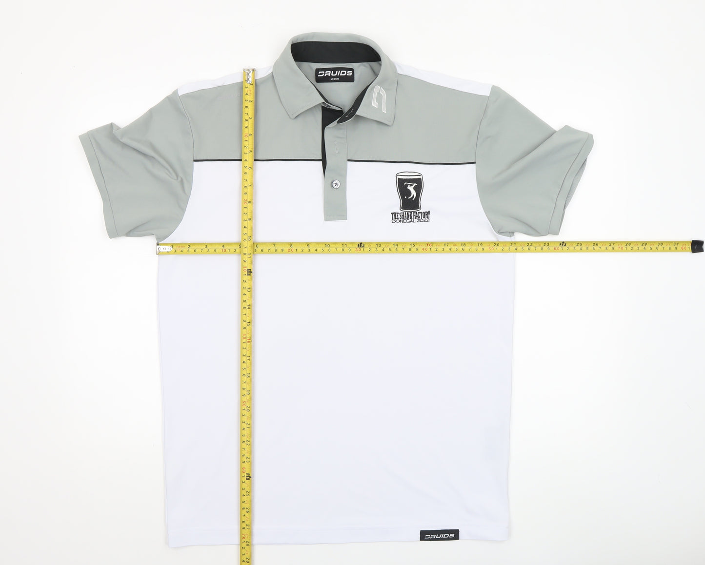 Druids Men’s White Golf Polo Shirt Medium Moisture Wicking Activewear