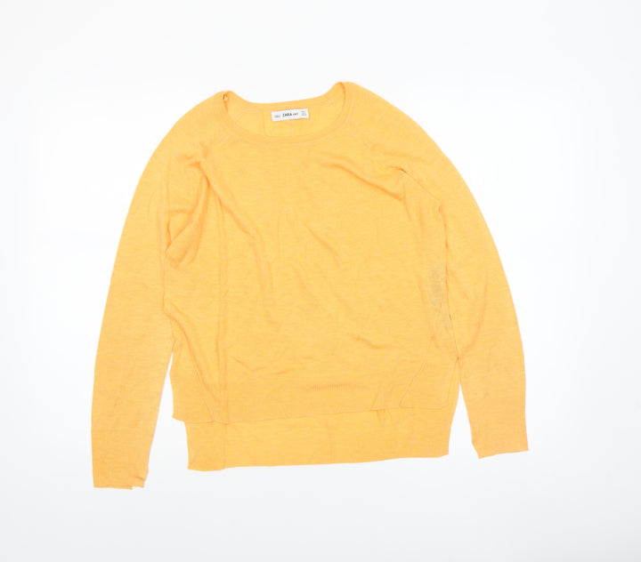 Zara Women’s Yellow Knit Pullover Jumper Size 8 Crew Neck