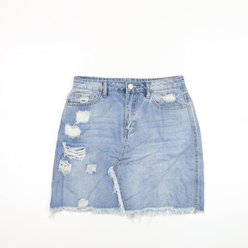Hello Miss Womens Blue Distressed Denim Mini Skirt Size 12