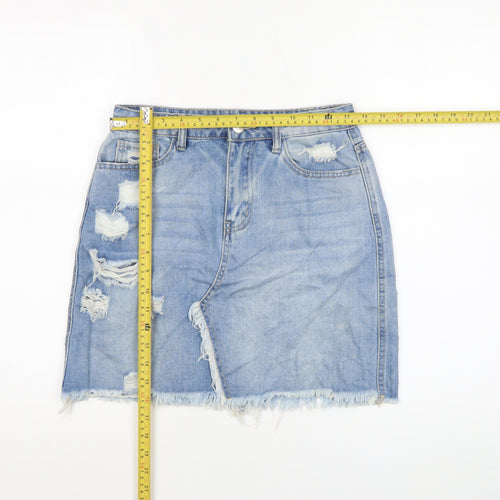 Hello Miss Womens Blue Distressed Denim Mini Skirt Size 12