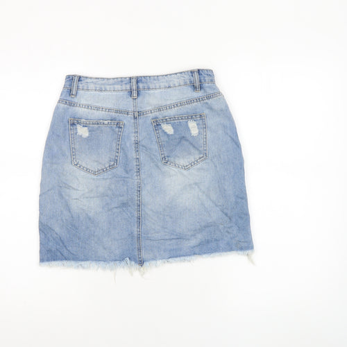 Hello Miss Womens Blue Distressed Denim Mini Skirt Size 12