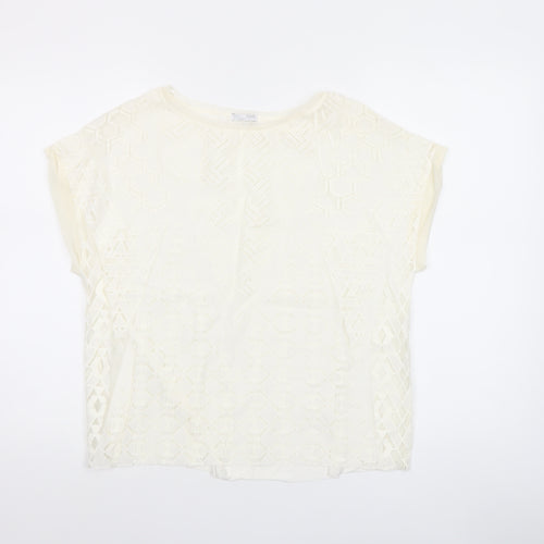 Zara Women Ivory Lace Short Sleeve Blouse Size S