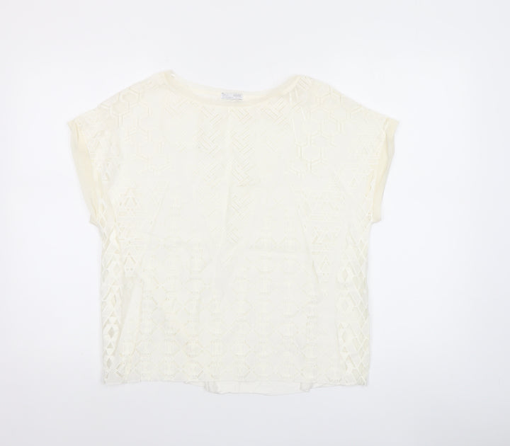 Zara Women Ivory Lace Short Sleeve Blouse Size S