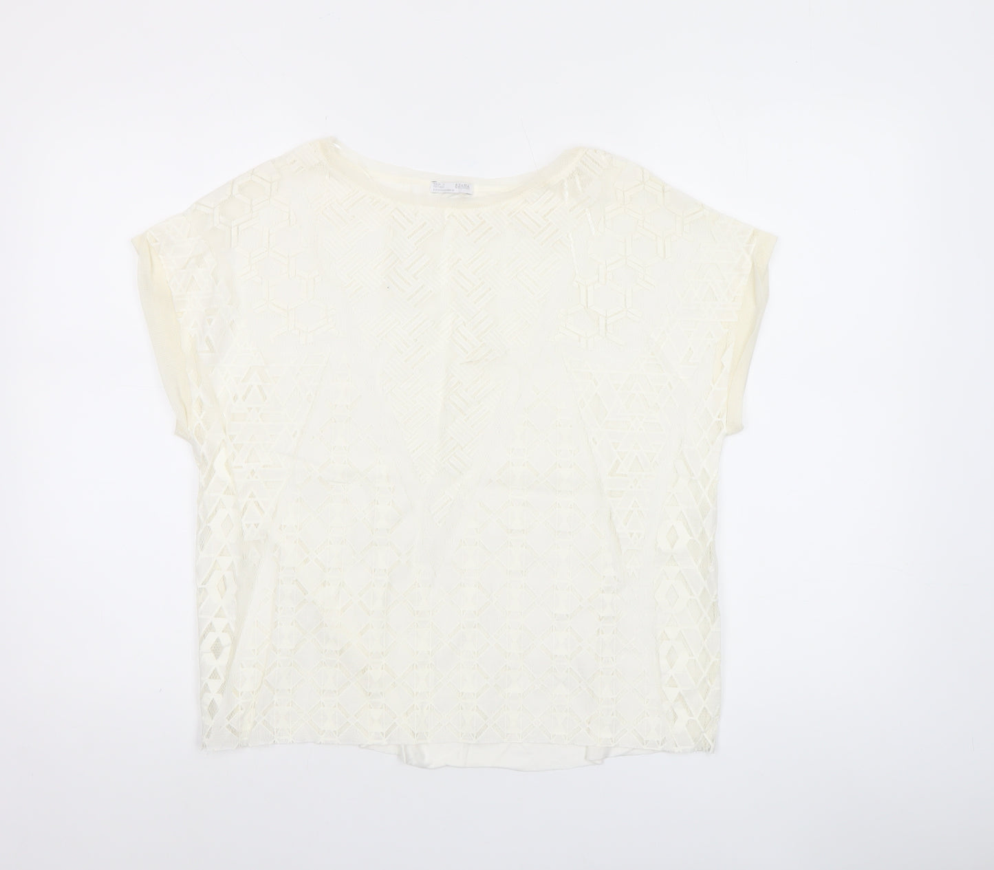 Zara Women Ivory Lace Short Sleeve Blouse Size S