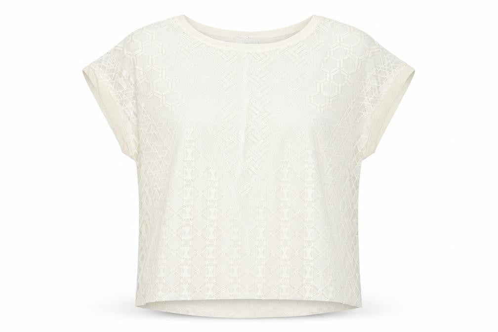 Front view of Zara Women Ivory Lace Short Sleeve Blouse, size S