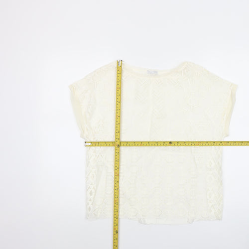 Zara Women Ivory Lace Short Sleeve Blouse Size S