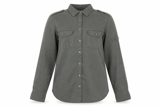 Front view of Hudson & Rose Women’s Green Cotton Long Sleeve Button-Up Shirt, size UK 10