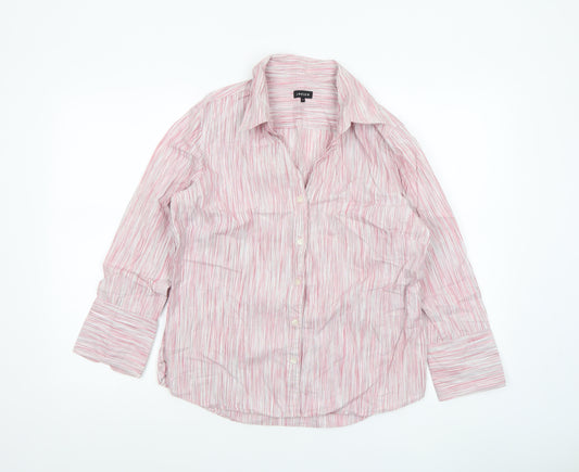 Jaeger Women's Pink Striped Cotton Button-Up Shirt UK14