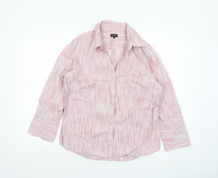 Jaeger Women's Pink Striped Cotton Button-Up Shirt UK14