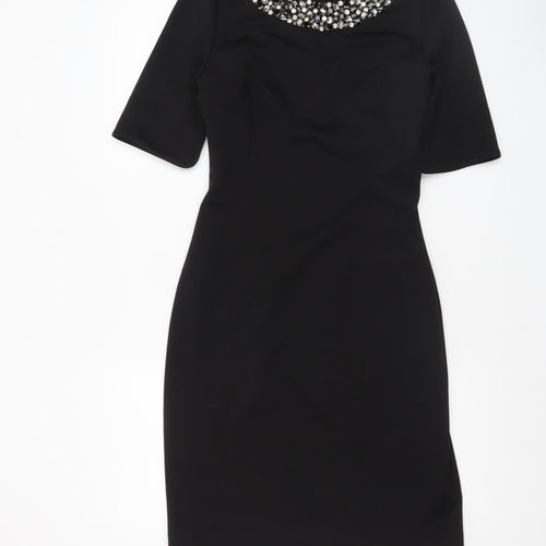 Lila Calypso Women Black UK 8 Embellished Knee Length Sheath Dress