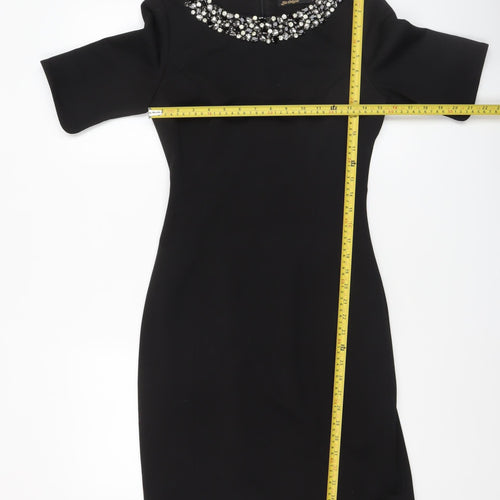 Lila Calypso Women Black UK 8 Embellished Knee Length Sheath Dress