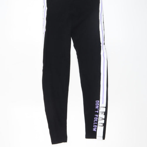 Marks and Spencer Girls Black Stretch Side Stripe Ankle Leggings 12-13 Years