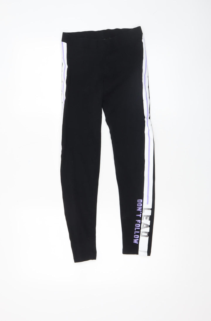 Marks and Spencer Girls Black Stretch Side Stripe Ankle Leggings 12-13 Years