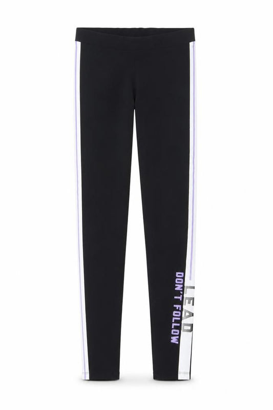 Front view of Marks & Spencer girls’ black stretch side stripe ankle leggings 12-13 years