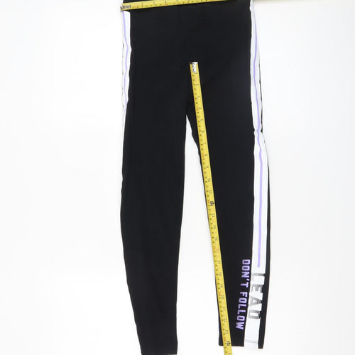 Marks and Spencer Girls Black Stretch Side Stripe Ankle Leggings 12-13 Years