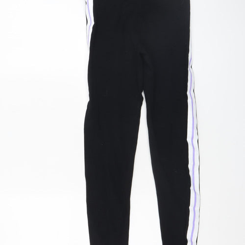 Marks and Spencer Girls Black Stretch Side Stripe Ankle Leggings 12-13 Years
