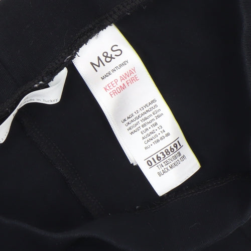 Marks and Spencer Girls Black Stretch Side Stripe Ankle Leggings 12-13 Years