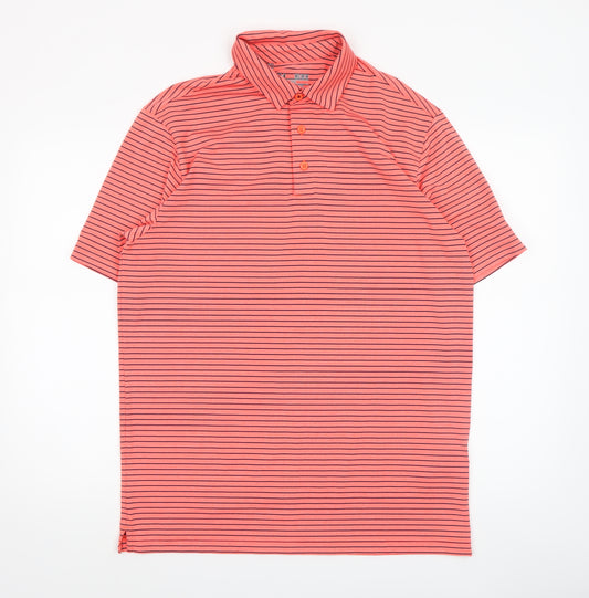 Under Armour Men’s Red Striped Golf Polo Shirt Size M Loose Fit