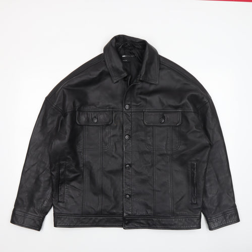 ASOS DESIGN Men’s Black Leather Bomber Jacket Size S Casual Style