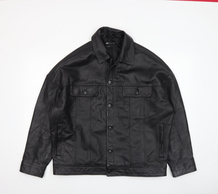 ASOS DESIGN Men’s Black Leather Bomber Jacket Size S Casual Style