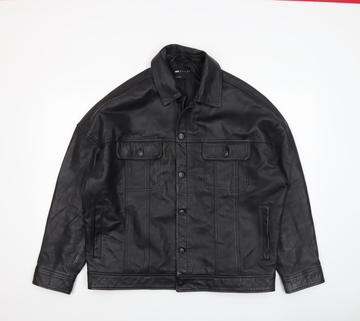 ASOS DESIGN Men’s Black Leather Bomber Jacket Size S Casual Style
