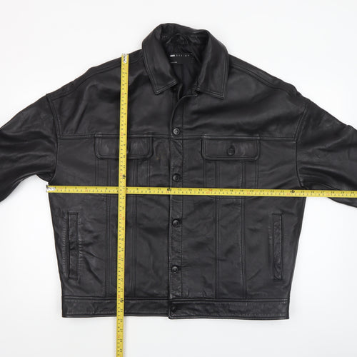 ASOS DESIGN Men’s Black Leather Bomber Jacket Size S Casual Style