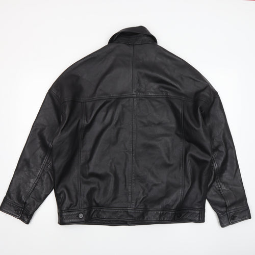 ASOS DESIGN Men’s Black Leather Bomber Jacket Size S Casual Style