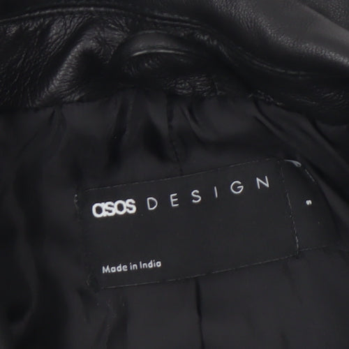 ASOS DESIGN Men’s Black Leather Bomber Jacket Size S Casual Style