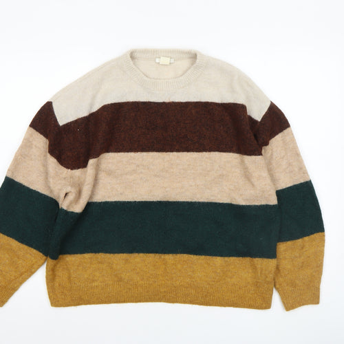 H&M Women's Multicoloured Striped Wool Blend Crew Neck Jumper Size S