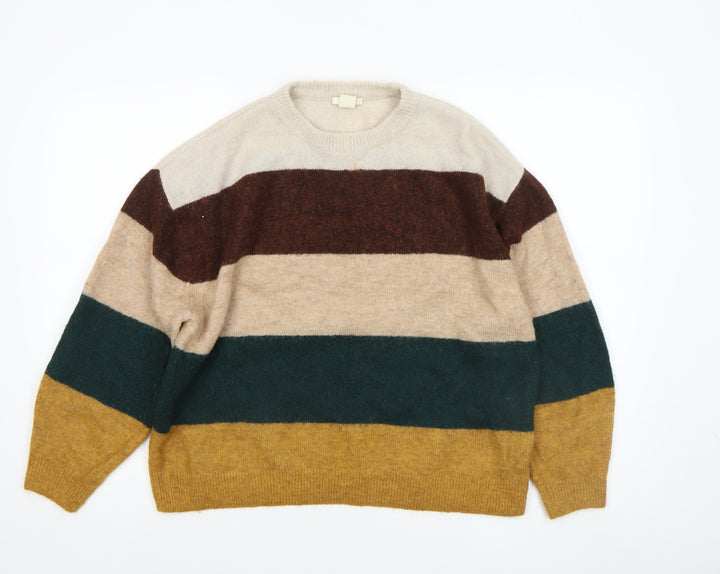 H&M Women's Multicoloured Striped Wool Blend Crew Neck Jumper Size S