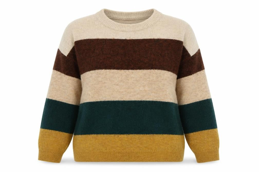 Front view of H&M Women's Multicoloured Striped Wool Blend Crew Neck Jumper, size S