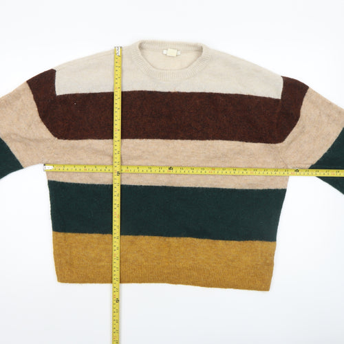 H&M Women's Multicoloured Striped Wool Blend Crew Neck Jumper Size S