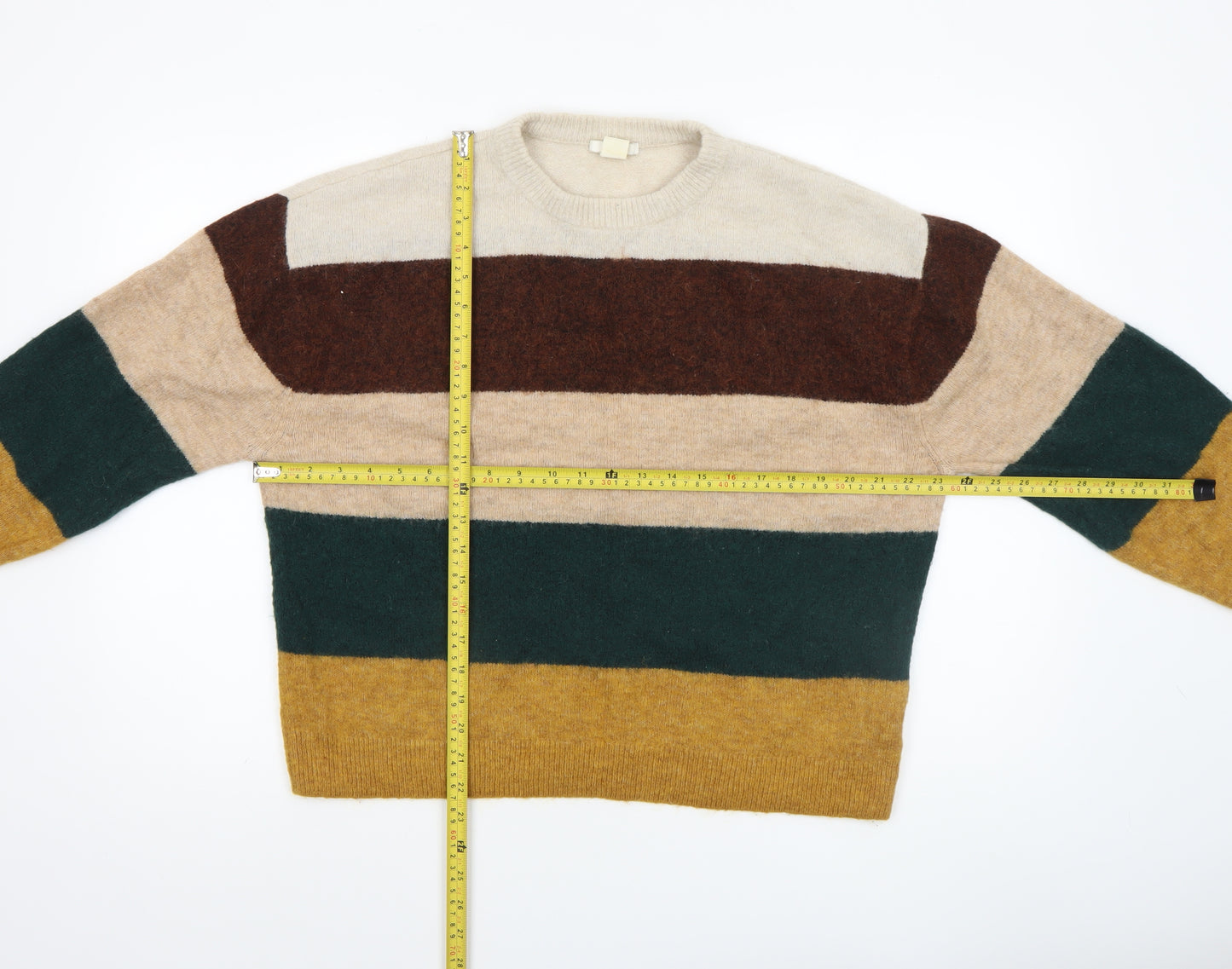 H&M Women's Multicoloured Striped Wool Blend Crew Neck Jumper Size S