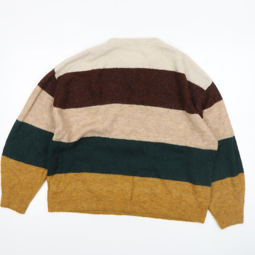 H&M Women's Multicoloured Striped Wool Blend Crew Neck Jumper Size S
