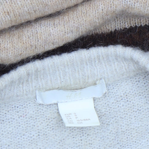 H&M Women's Multicoloured Striped Wool Blend Crew Neck Jumper Size S