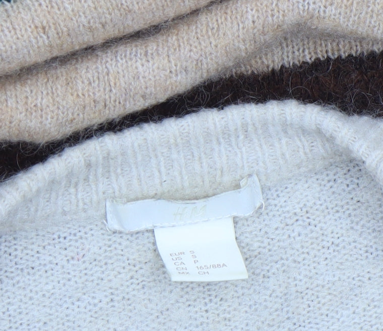 H&M Women's Multicoloured Striped Wool Blend Crew Neck Jumper Size S
