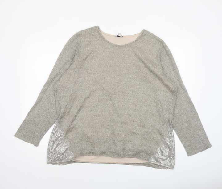 Gina Laura Women’s Beige Knit Lace Hem Pullover Jumper Size 24