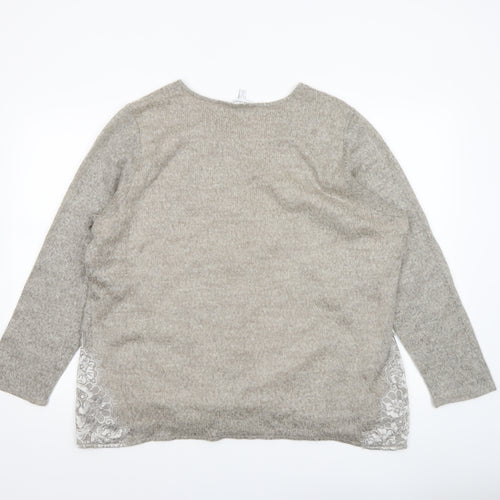 Gina Laura Women’s Beige Knit Lace Hem Pullover Jumper Size 24