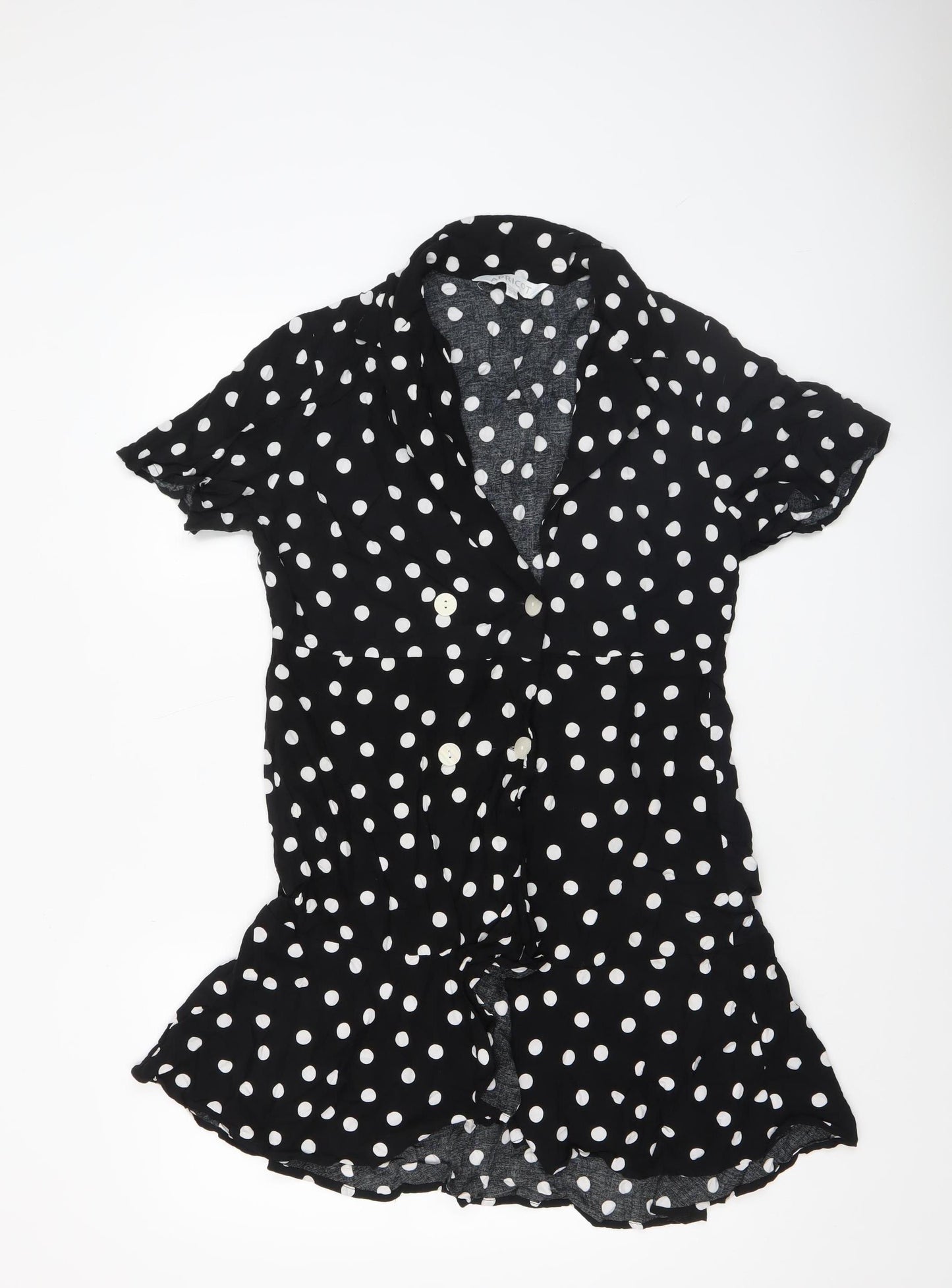 Apricot Women’s Black Polka Dot V-Neck Short Sleeve Shirt Dress Size 14