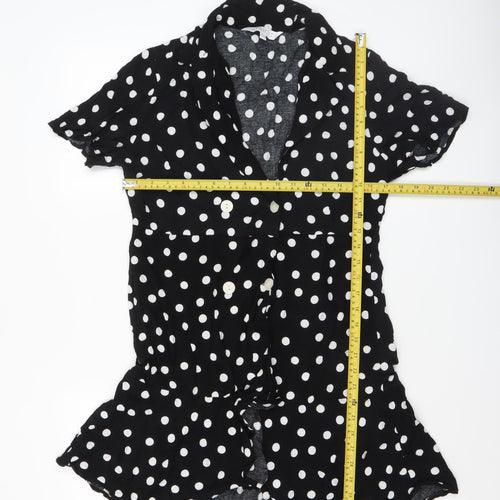 Apricot Women’s Black Polka Dot V-Neck Short Sleeve Shirt Dress Size 14