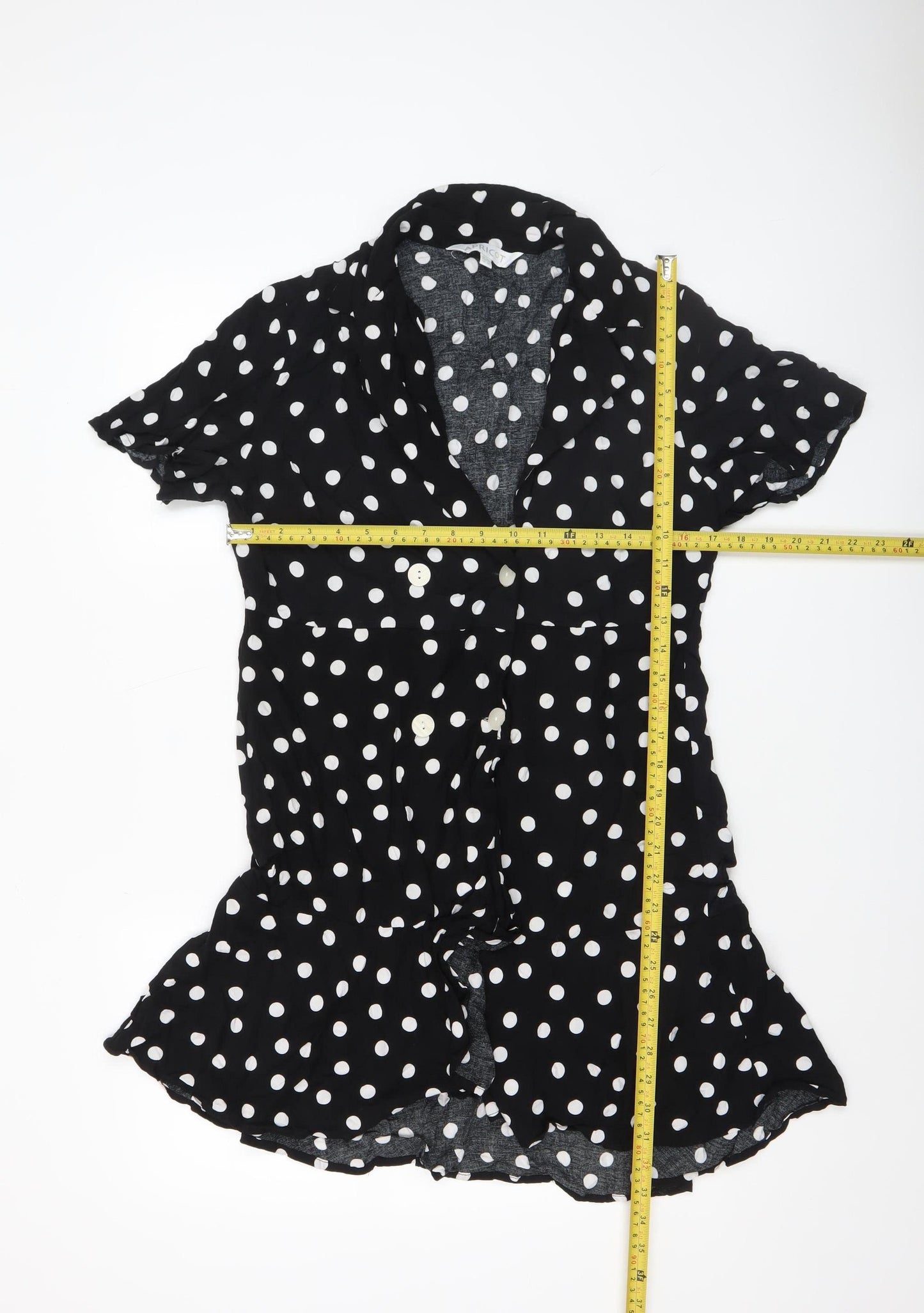 Apricot Women’s Black Polka Dot V-Neck Short Sleeve Shirt Dress Size 14