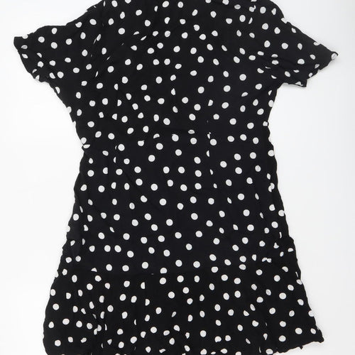 Apricot Women’s Black Polka Dot V-Neck Short Sleeve Shirt Dress Size 14