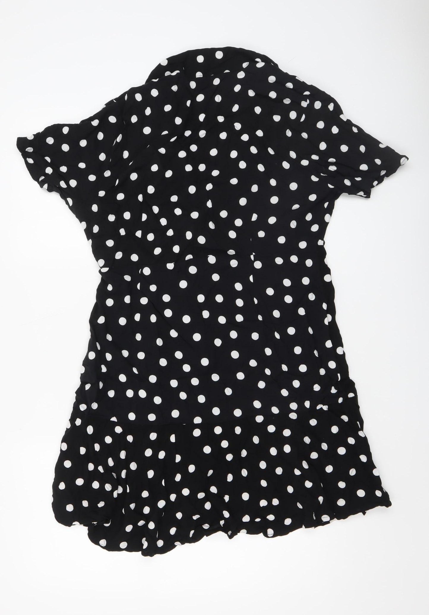 Apricot Women’s Black Polka Dot V-Neck Short Sleeve Shirt Dress Size 14