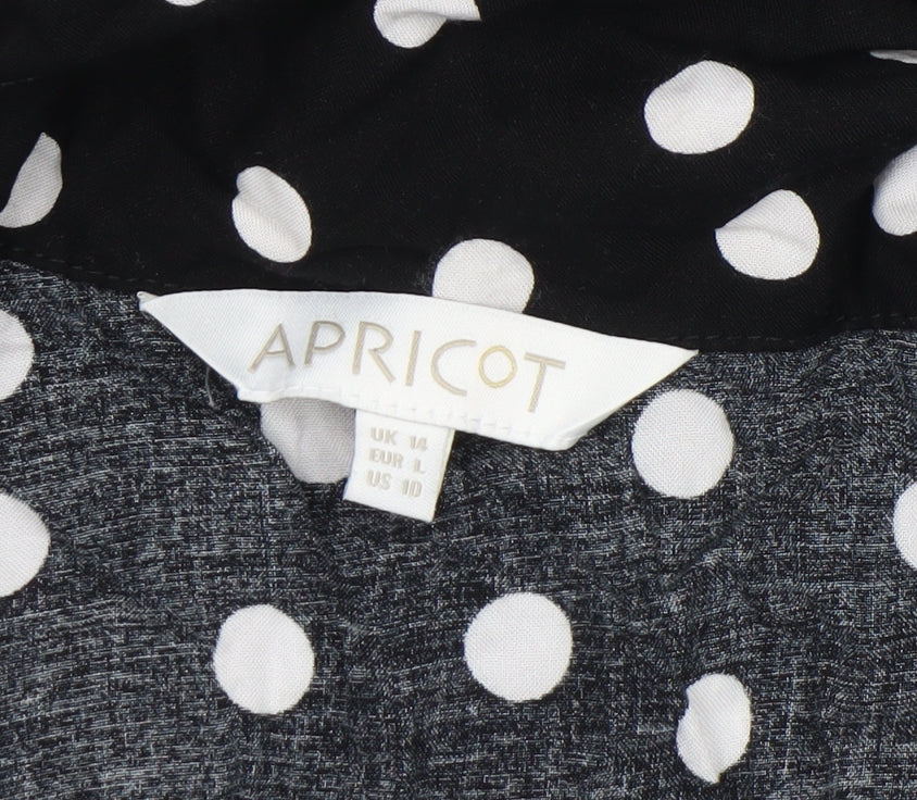 Apricot Women’s Black Polka Dot V-Neck Short Sleeve Shirt Dress Size 14
