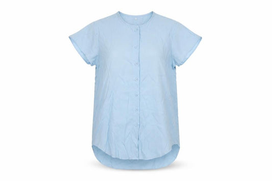 Front view of French Connection Women's Blue Button-Up Short Sleeve Blouse XS