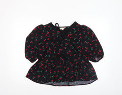 Monteau Los Angeles Women's Black Cherry Print Tunic Blouse Size L