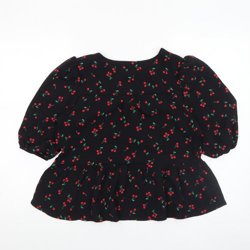 Monteau Los Angeles Women's Black Cherry Print Tunic Blouse Size L