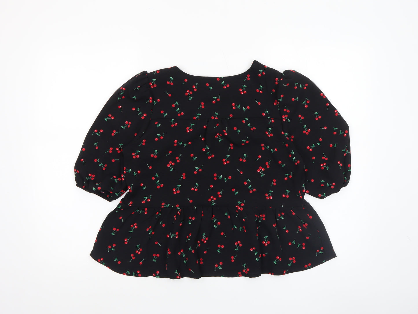 Monteau Los Angeles Women's Black Cherry Print Tunic Blouse Size L