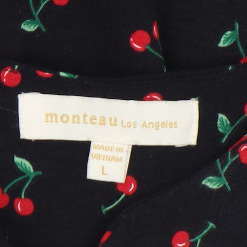 Monteau Los Angeles Women's Black Cherry Print Tunic Blouse Size L