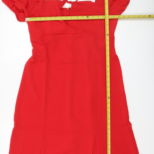 Monteau Los Angeles Women’s Red Fit & Flare Puff Sleeve Dress XL